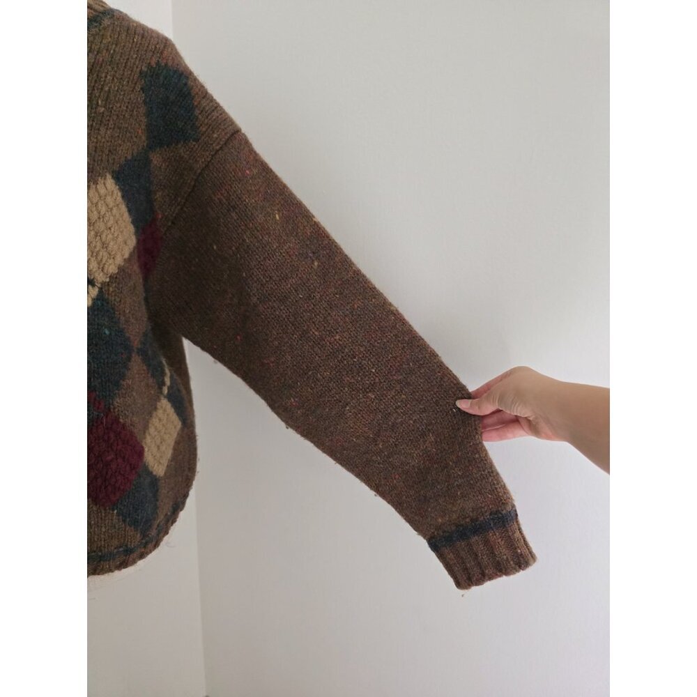 Geoffrey Beene Wool Vintage Argyle Preppy Crew Brown USA Sweater Womens Size M - Picture 7 of 11